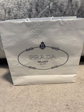 Prada White Shopping Bag with Navy Logo